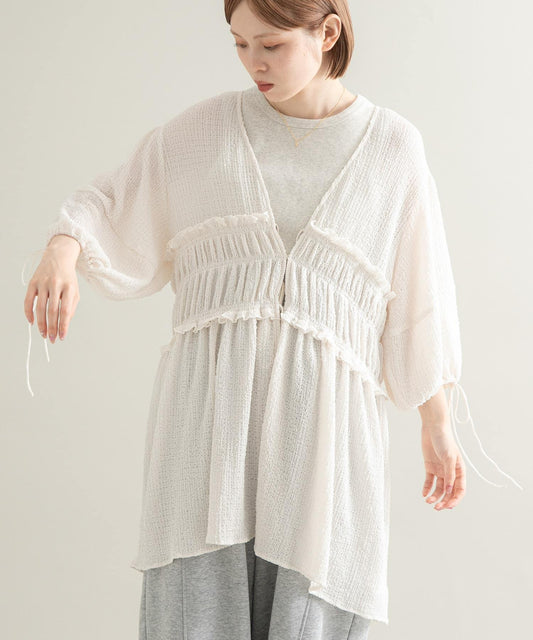 前繫帶蝴蝶結長款上衣