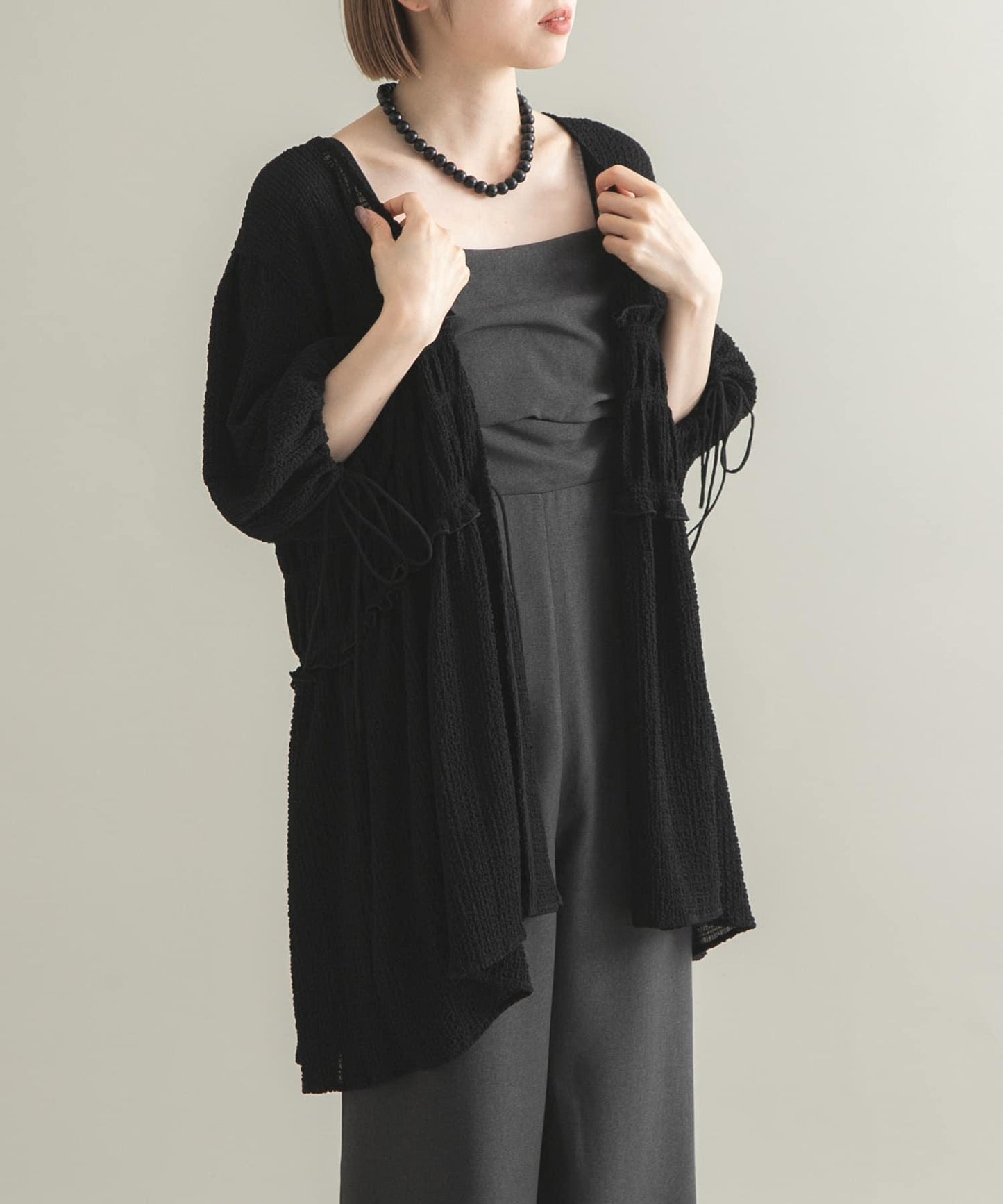 前繫帶蝴蝶結長款上衣