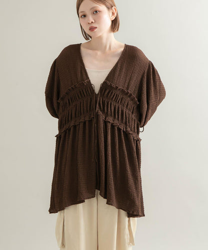 前繫帶蝴蝶結長款上衣