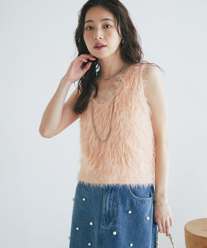 【La boutique BonBon】長款羽毛前後兩穿針織背心