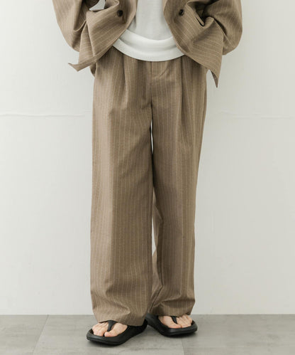 可搭配套裝 易打理/速幹 仿亞麻細條紋寬鬆長褲