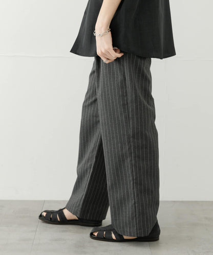 可搭配套裝 易打理/速幹 仿亞麻細條紋寬鬆長褲