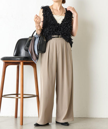 帶褶皺設計的寬鬆長褲