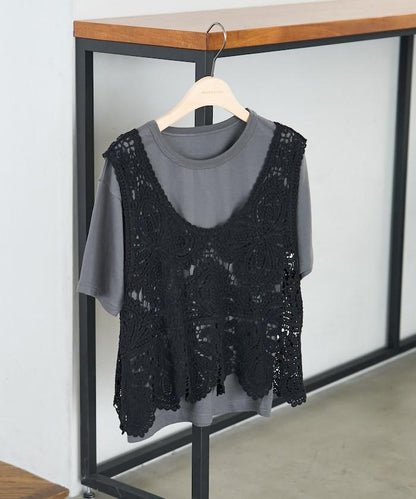 【套裝商品】蕾絲背心 T恤套裝