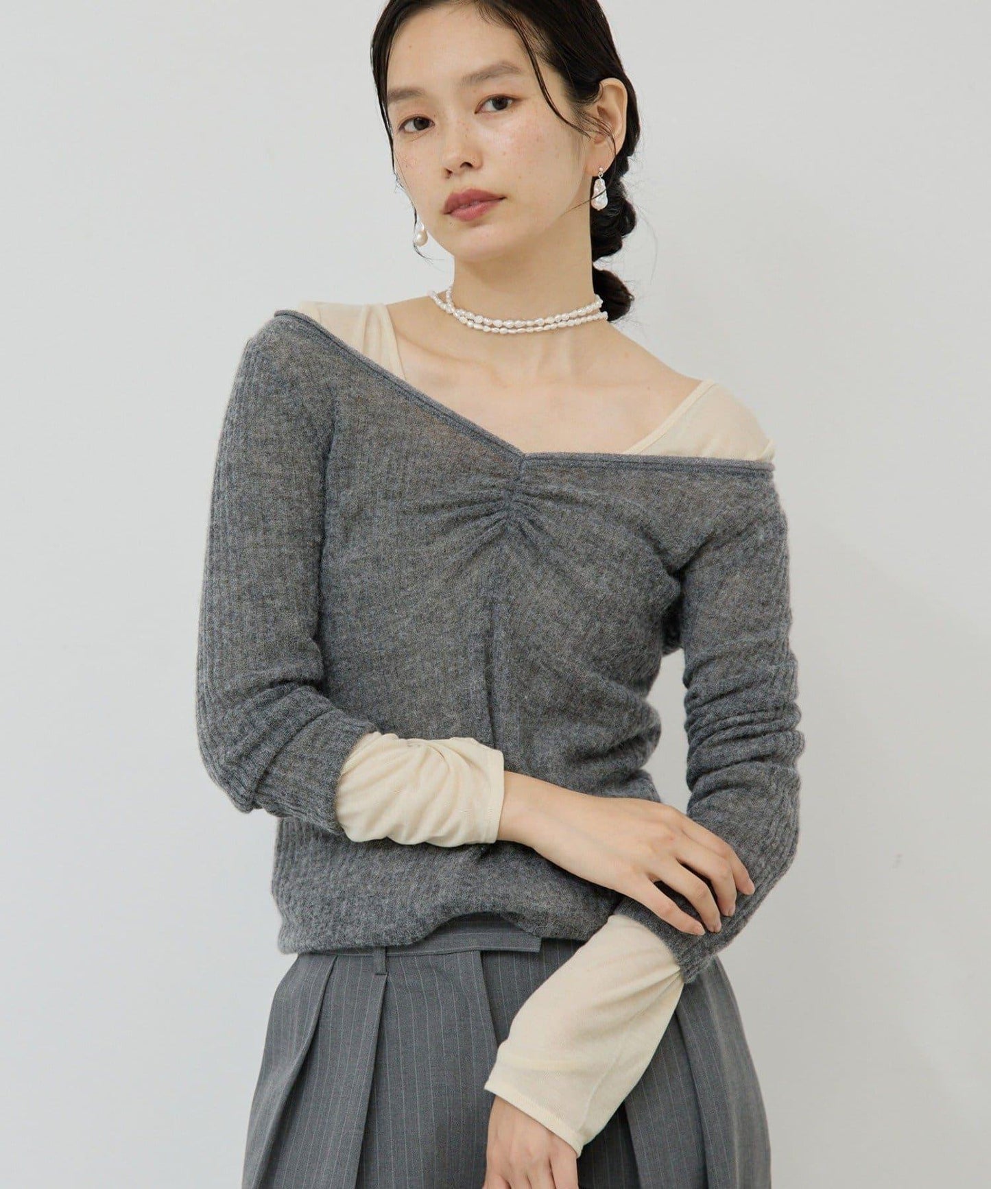 【套裝搭配適用】露肩針織衫