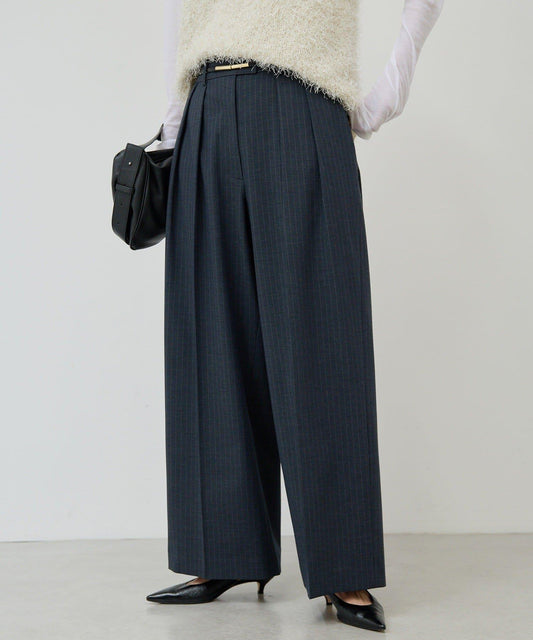 【3尺碼展開】條紋雙褶褲