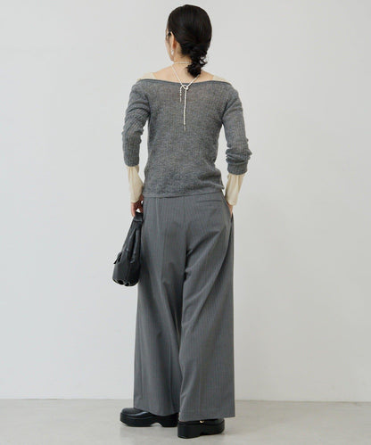 【3尺碼展開】條紋雙褶褲
