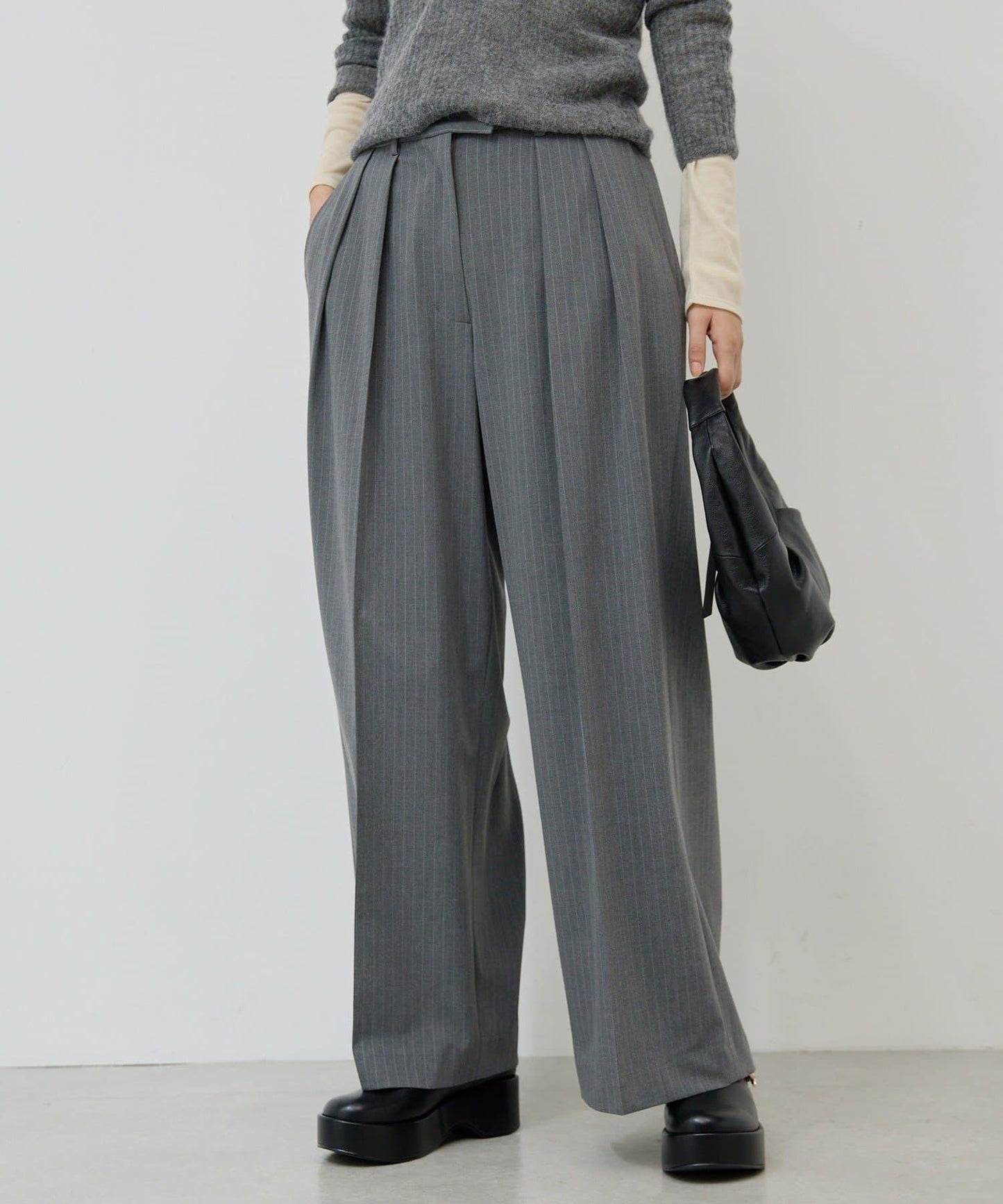 【3尺碼展開】條紋雙褶褲