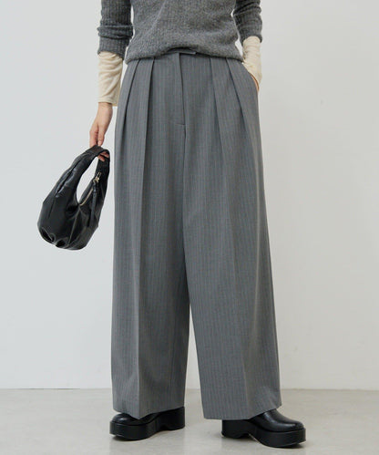 【3尺碼展開】條紋雙褶褲