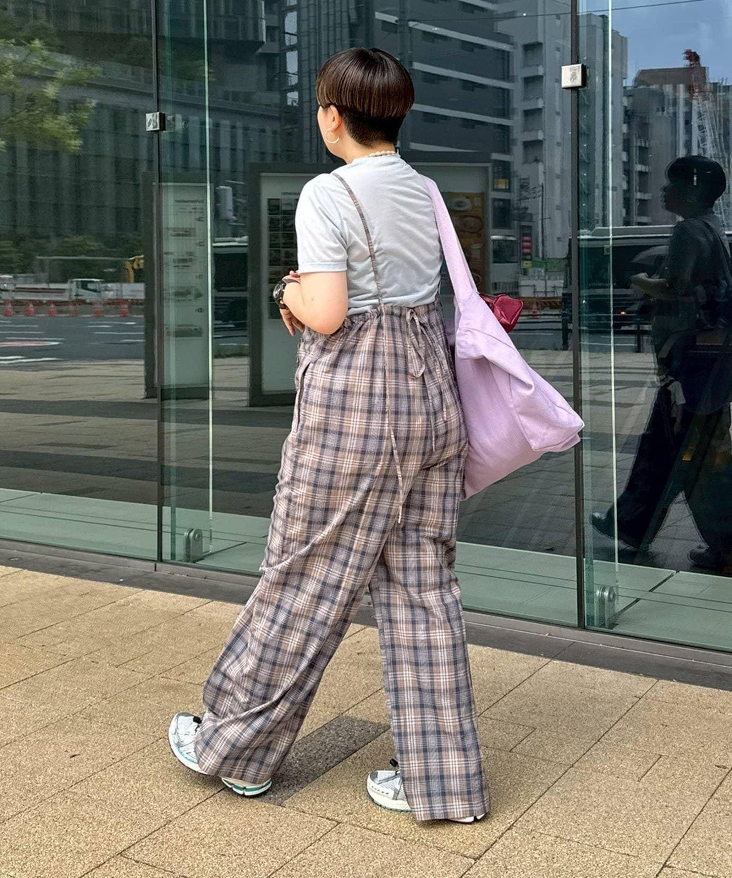 【多米小姐企劃/有尺碼展開】格紋拼接吊帶連體褲