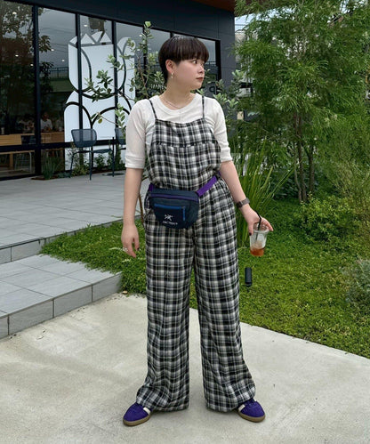 【多米小姐企劃/有尺碼展開】格紋拼接吊帶連體褲