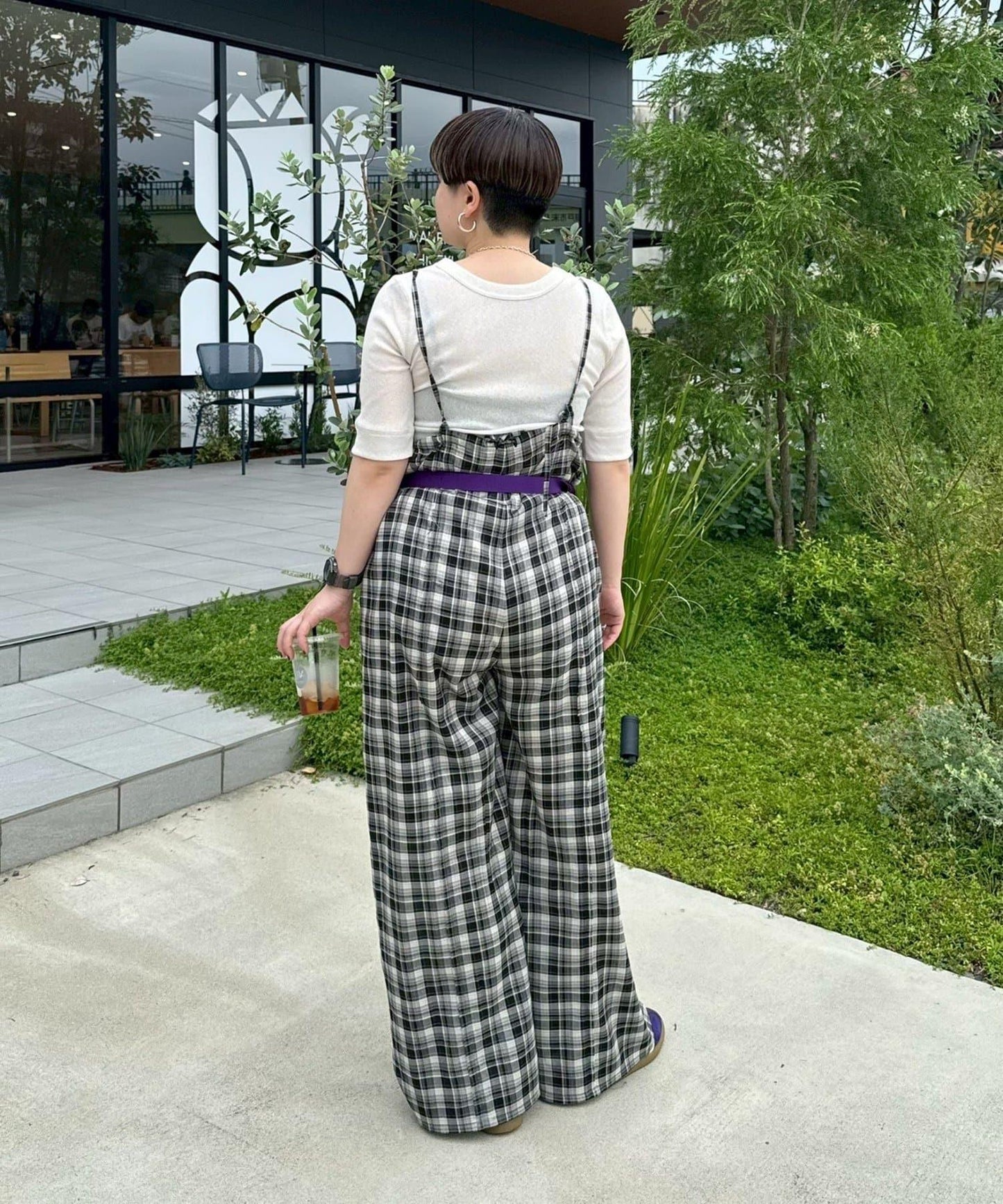 【多米小姐企劃/有尺碼展開】格紋拼接吊帶連體褲
