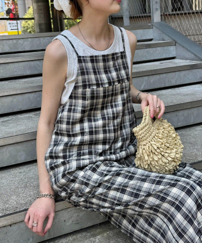 【多米小姐企劃/有尺碼展開】格紋拼接吊帶連體褲