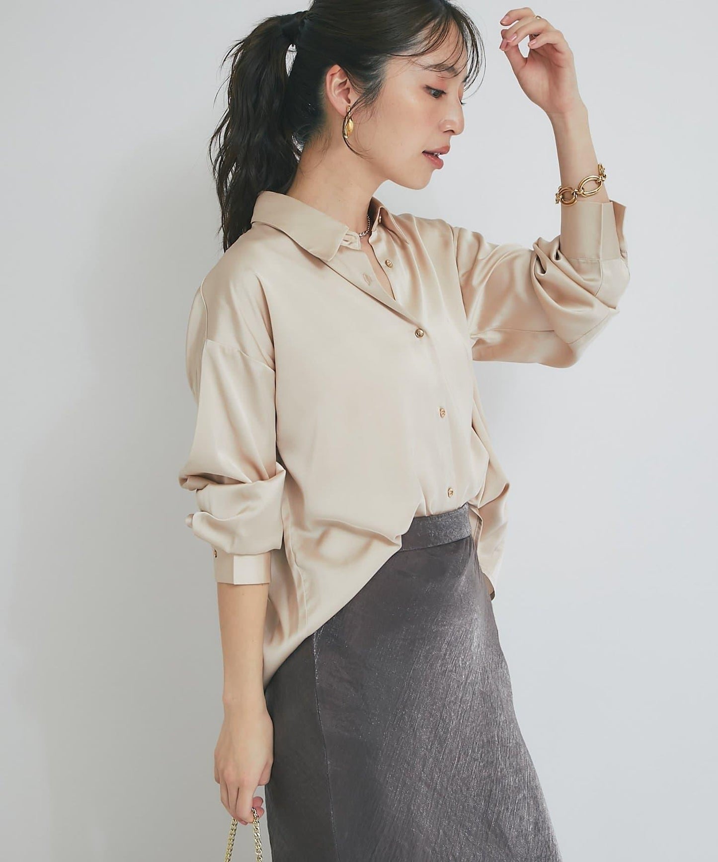 【美人顯瘦襯衫】輕瑩緞襯衫