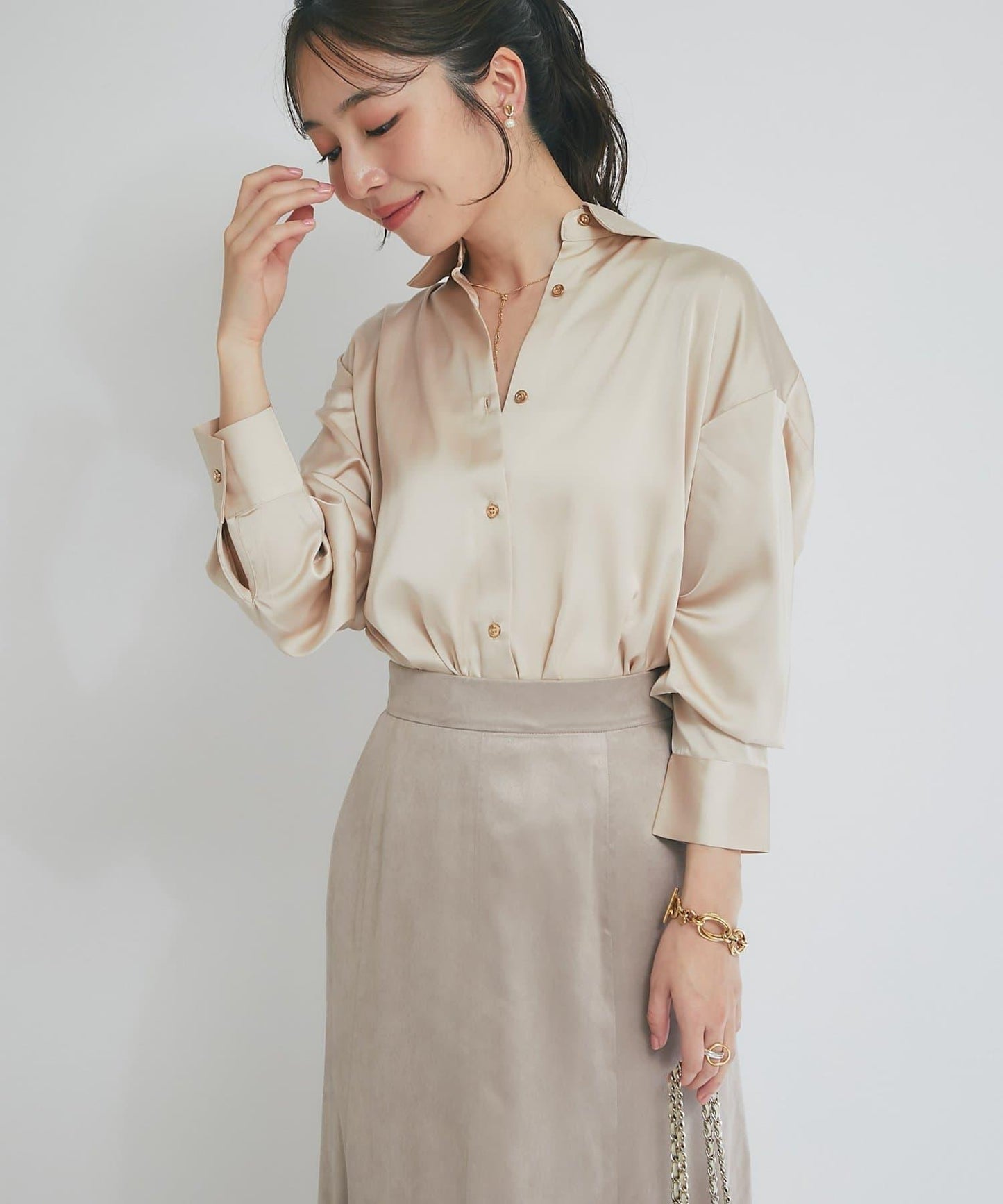 【美人顯瘦襯衫】輕瑩緞襯衫