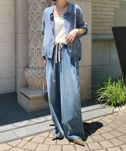 銀色紐扣透視牛仔寬鬆襯衫