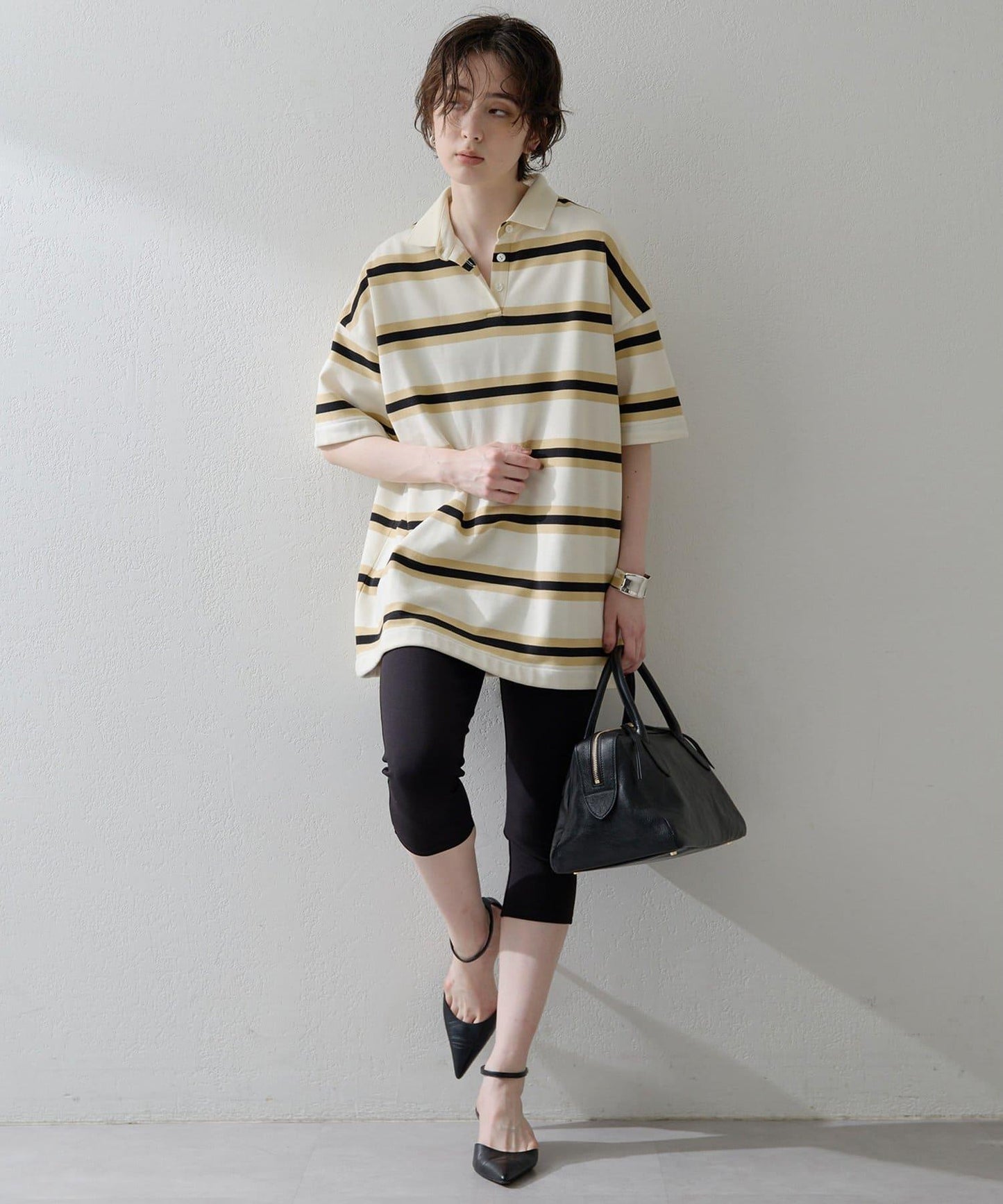 【THE PAUSE】條紋寬鬆Polo衫