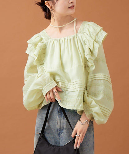 【mystic】荷葉邊肩部襯衫