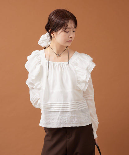 【mystic】荷葉邊肩部襯衫