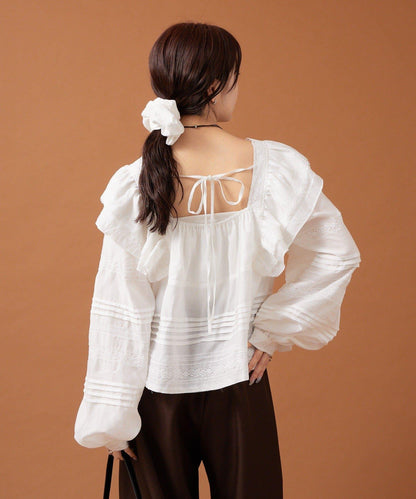 【mystic】荷葉邊肩部襯衫