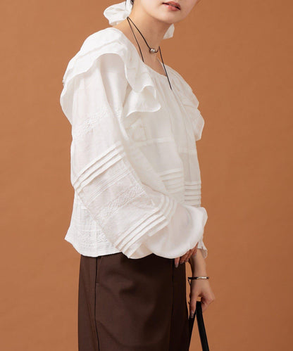 【mystic】荷葉邊肩部襯衫