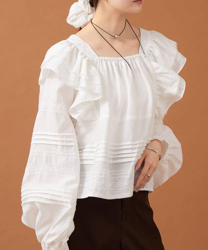 【mystic】荷葉邊肩部襯衫