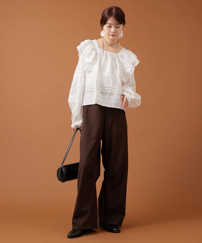 【mystic】荷葉邊肩部襯衫