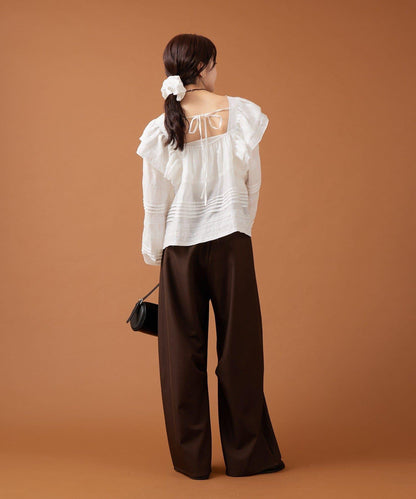 【mystic】荷葉邊肩部襯衫