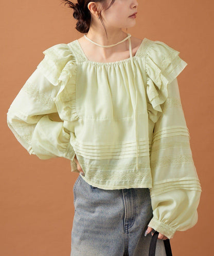 【mystic】荷葉邊肩部襯衫