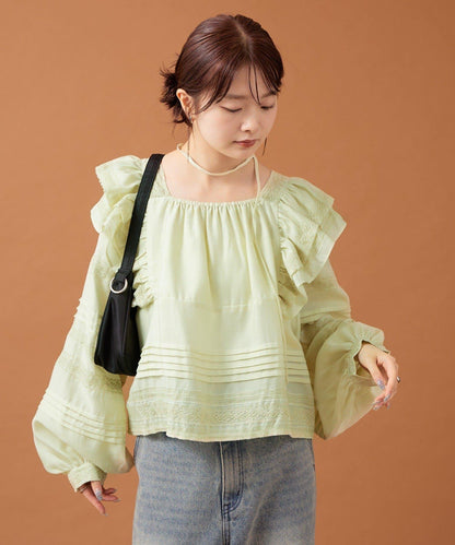 【mystic】荷葉邊肩部襯衫