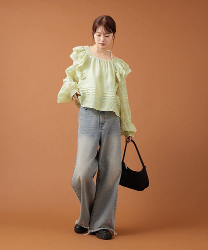 【mystic】荷葉邊肩部襯衫