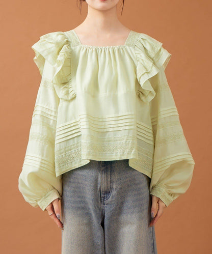 【mystic】荷葉邊肩部襯衫