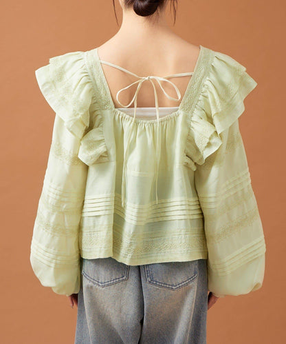 【mystic】荷葉邊肩部襯衫