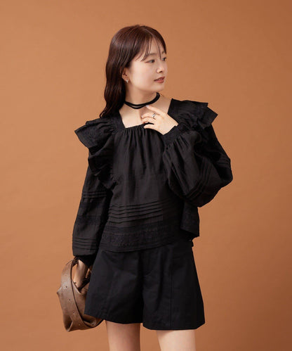 【mystic】荷葉邊肩部襯衫