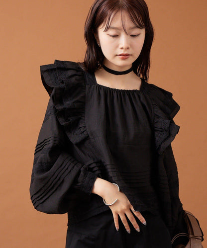 【mystic】荷葉邊肩部襯衫
