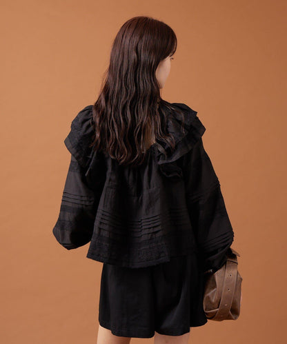 【mystic】荷葉邊肩部襯衫