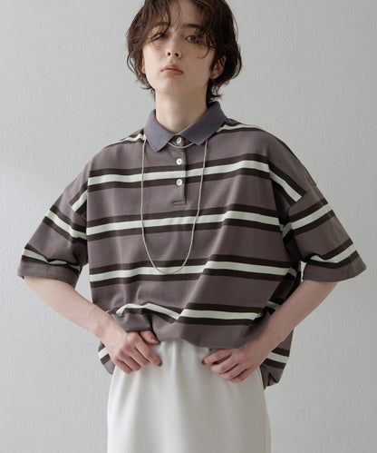 【THE PAUSE】條紋寬鬆Polo衫