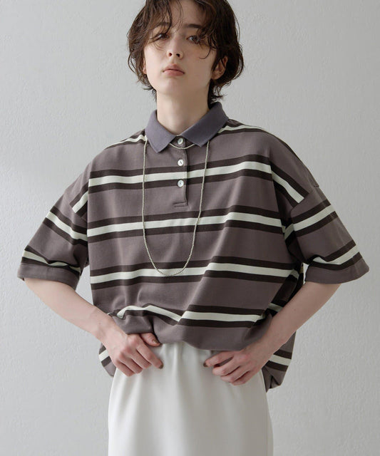 【THE PAUSE】條紋寬鬆Polo衫