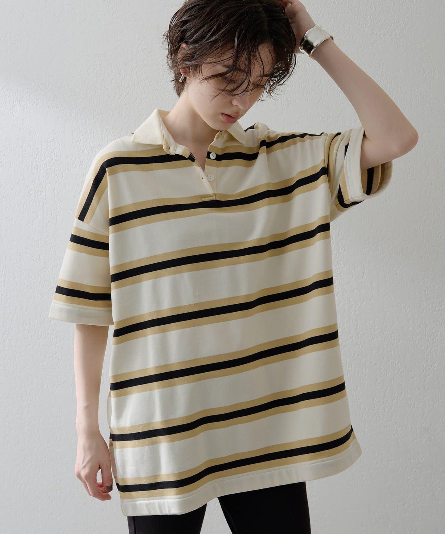 【THE PAUSE】條紋寬鬆Polo衫