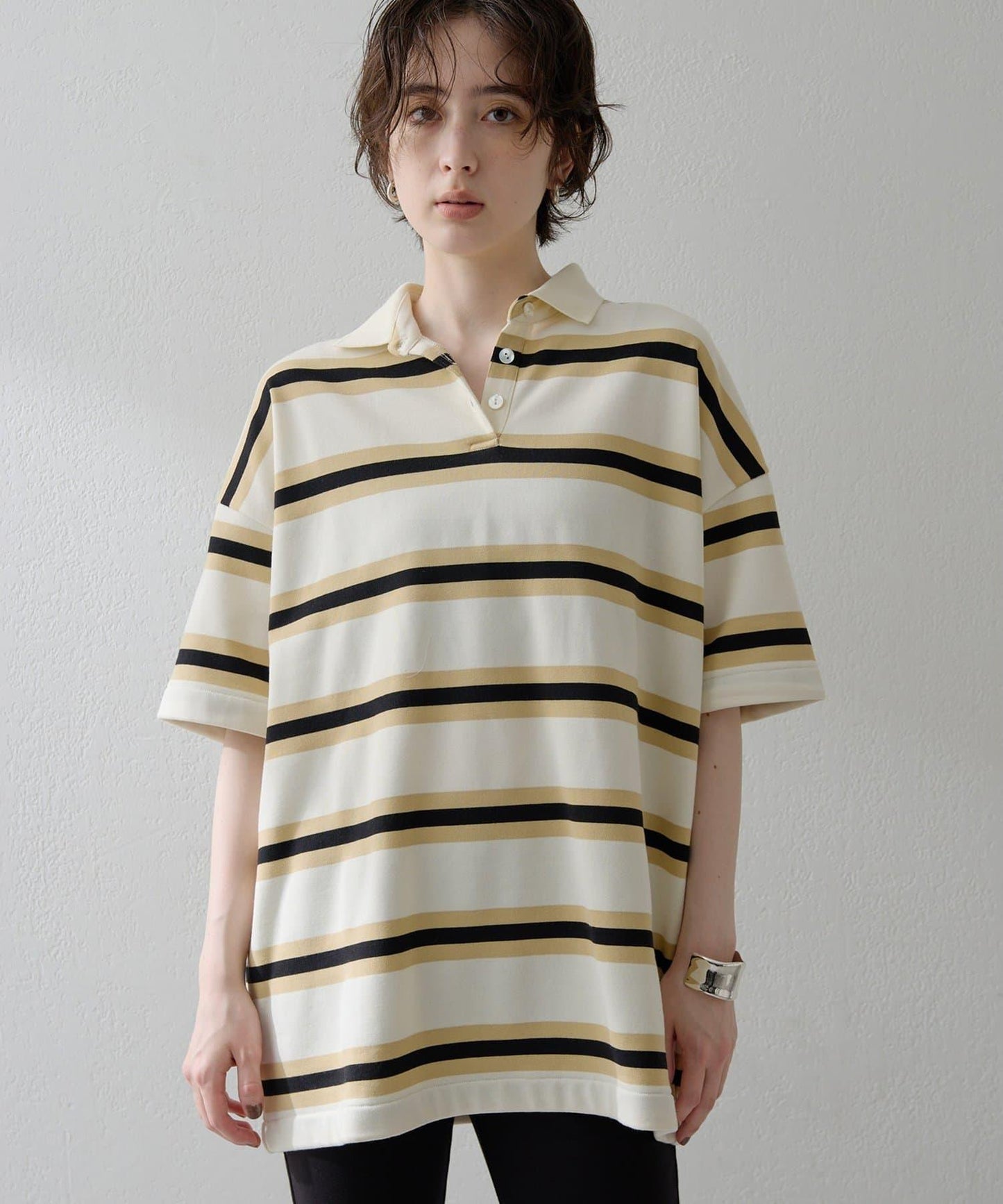 【THE PAUSE】條紋寬鬆Polo衫