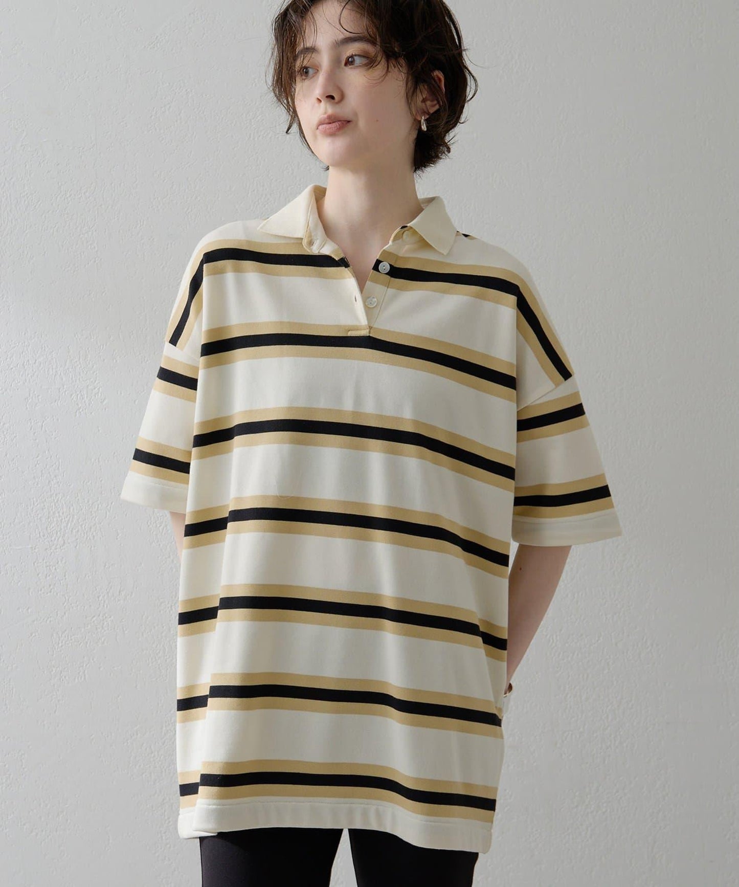 【THE PAUSE】條紋寬鬆Polo衫