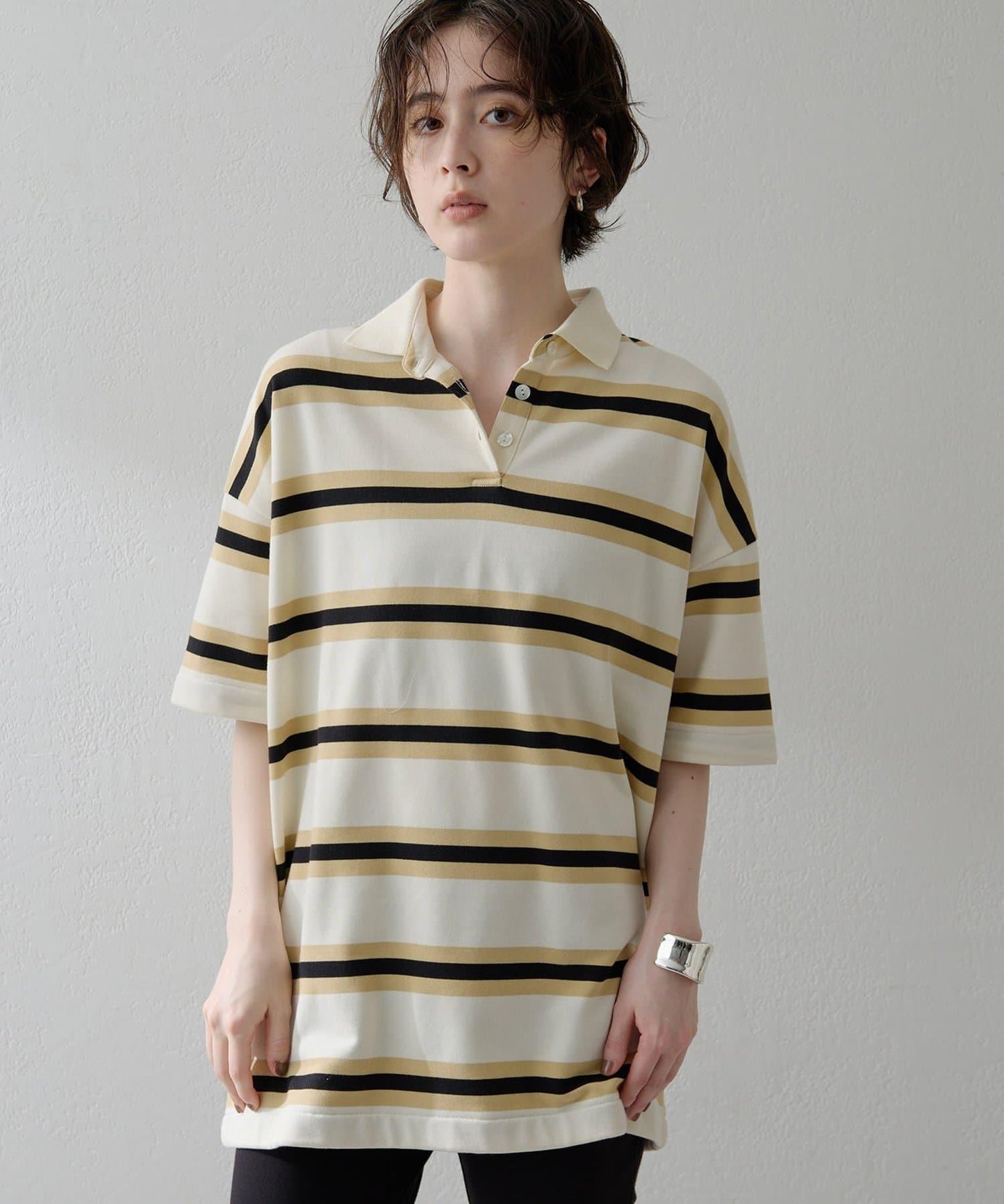 【THE PAUSE】條紋寬鬆Polo衫
