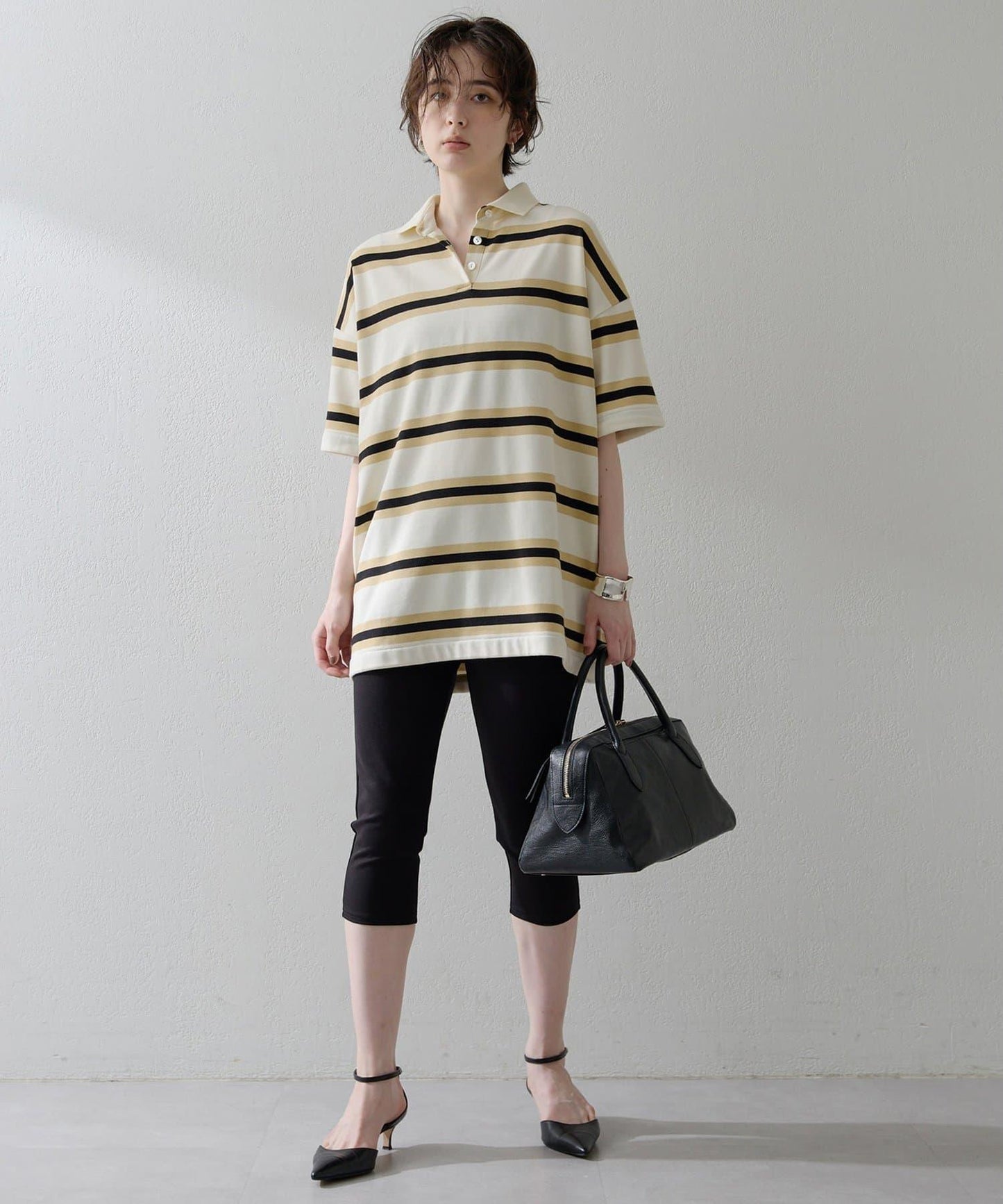 【THE PAUSE】條紋寬鬆Polo衫