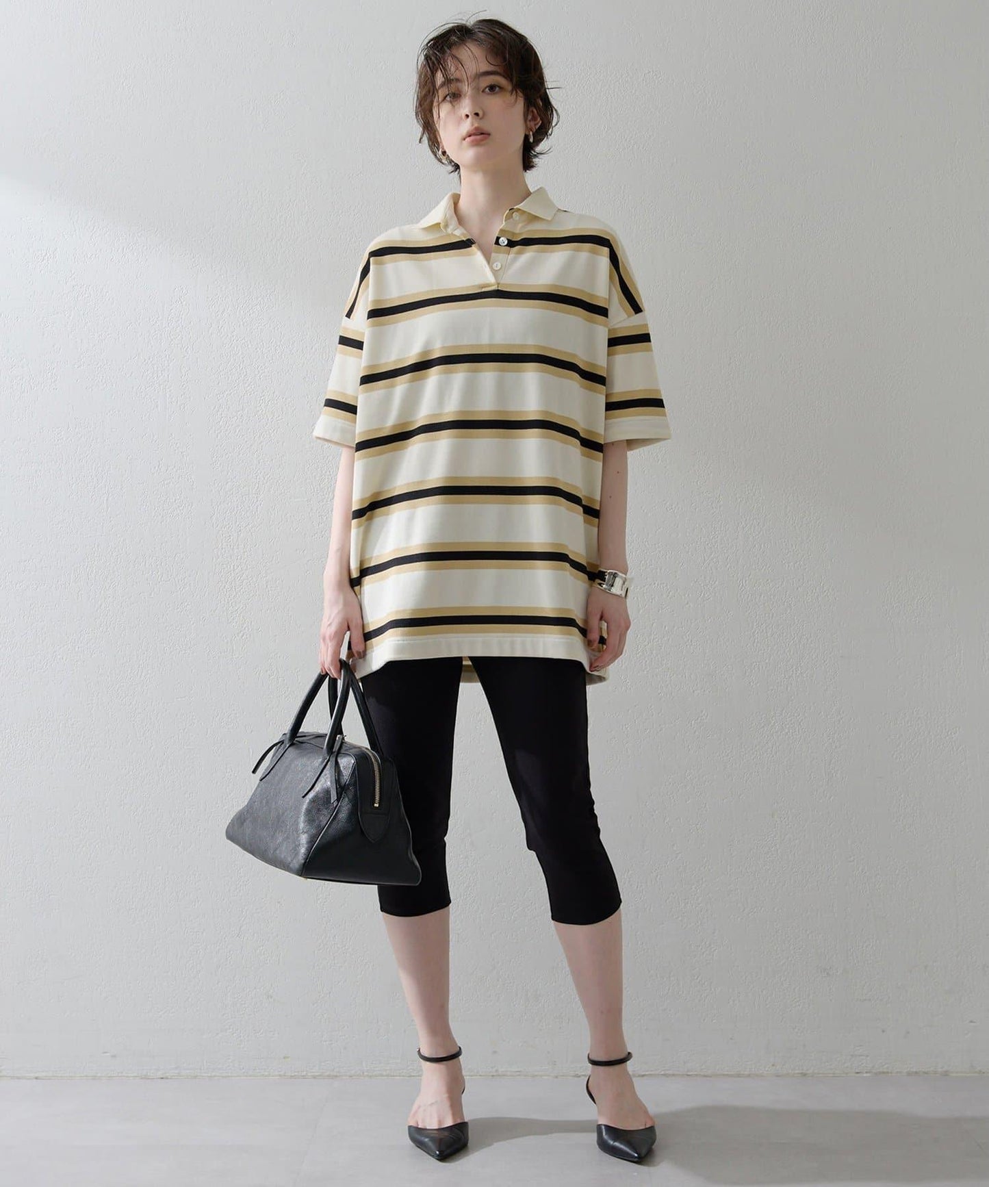 【THE PAUSE】條紋寬鬆Polo衫