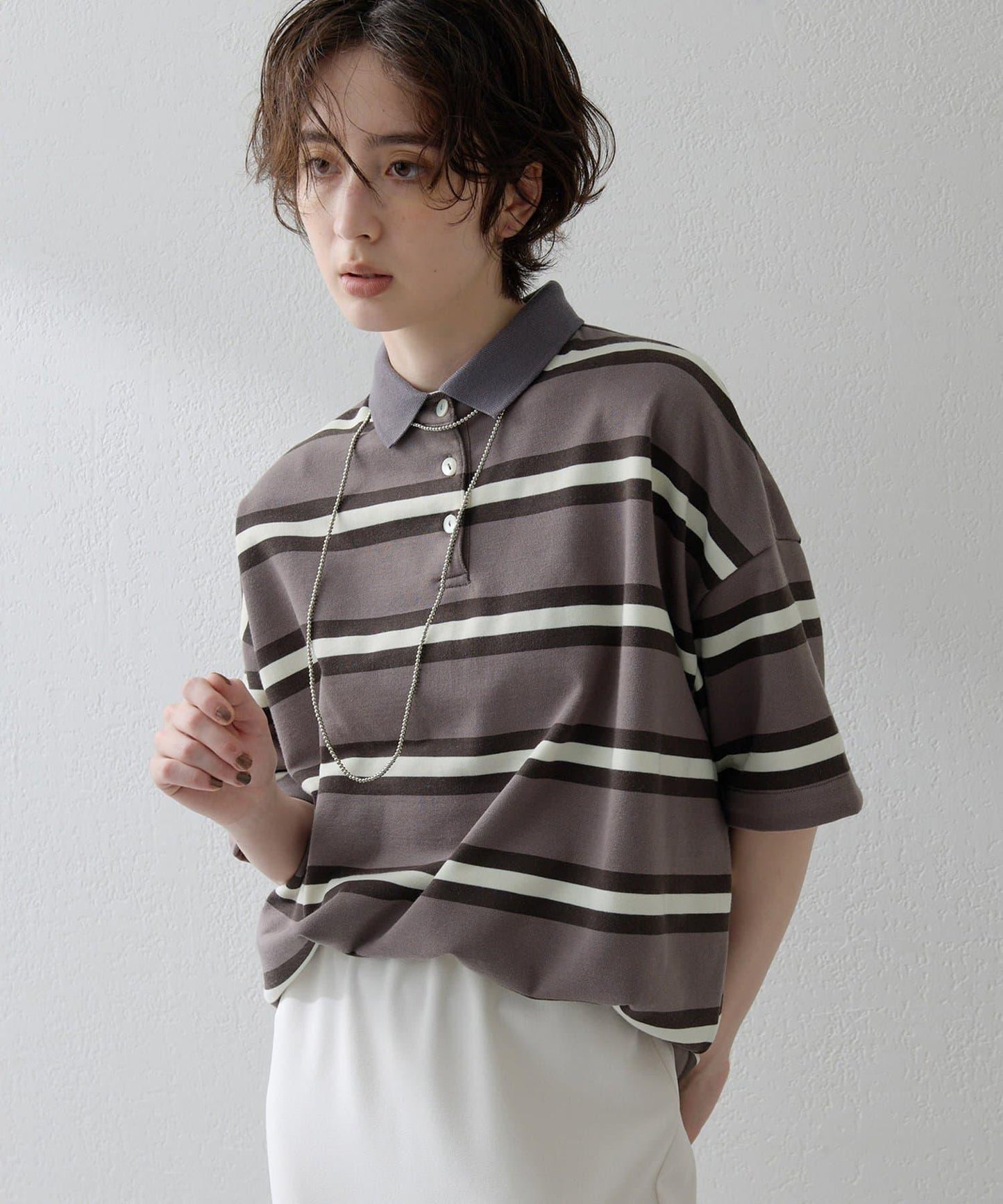 【THE PAUSE】條紋寬鬆Polo衫