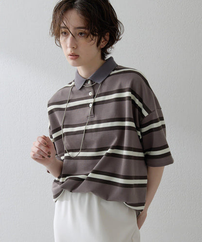 【THE PAUSE】條紋寬鬆Polo衫