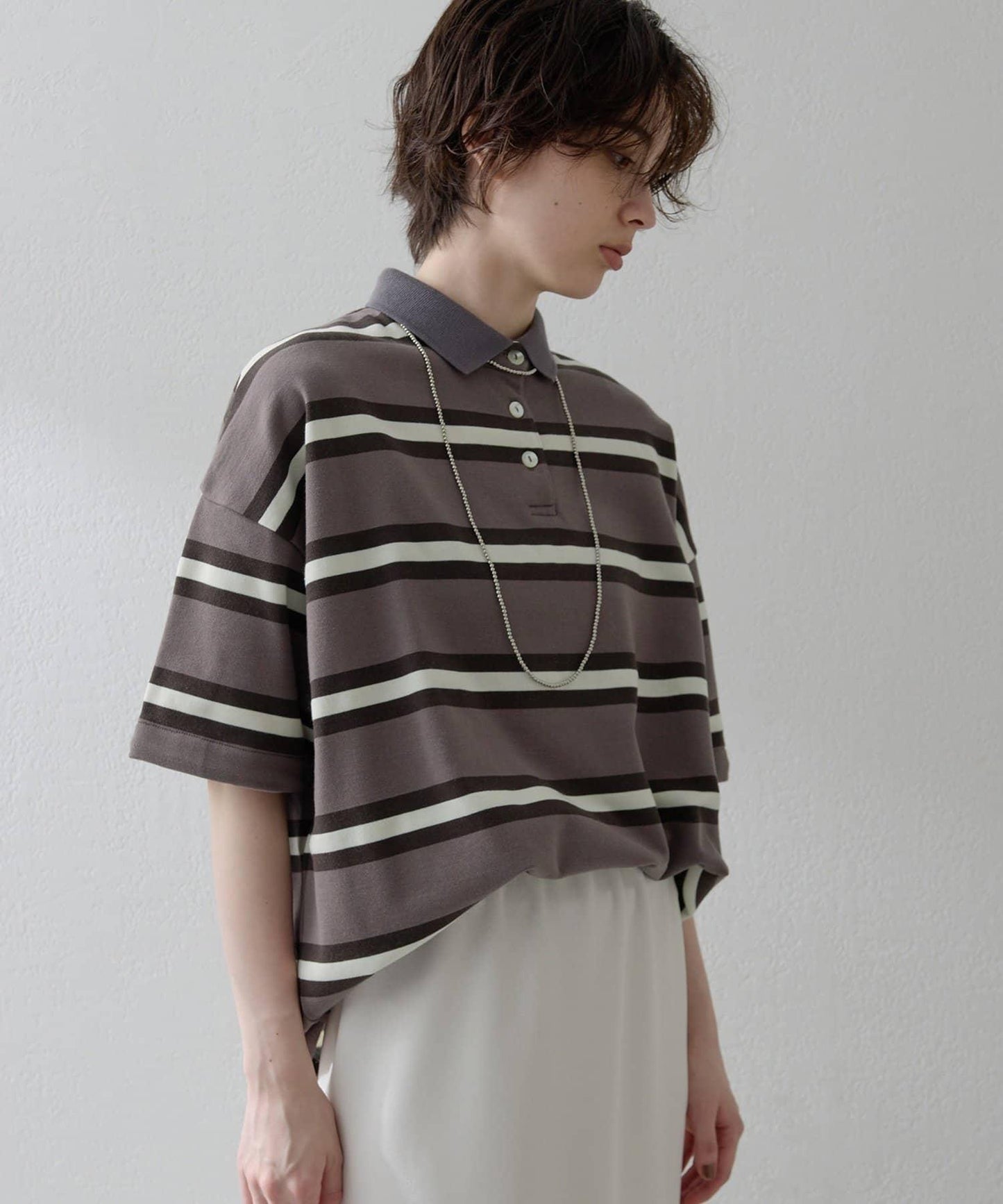 【THE PAUSE】條紋寬鬆Polo衫