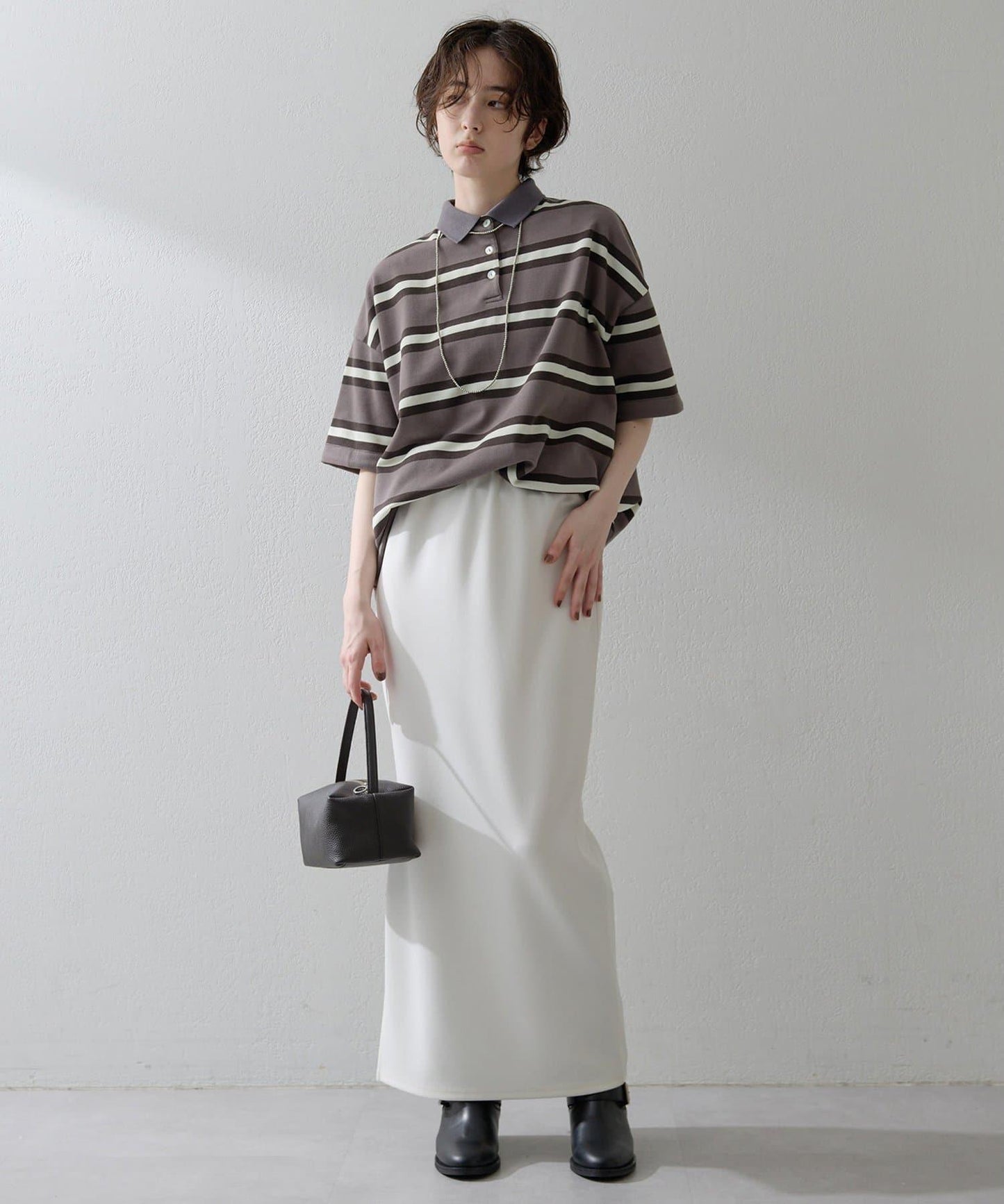 【THE PAUSE】條紋寬鬆Polo衫