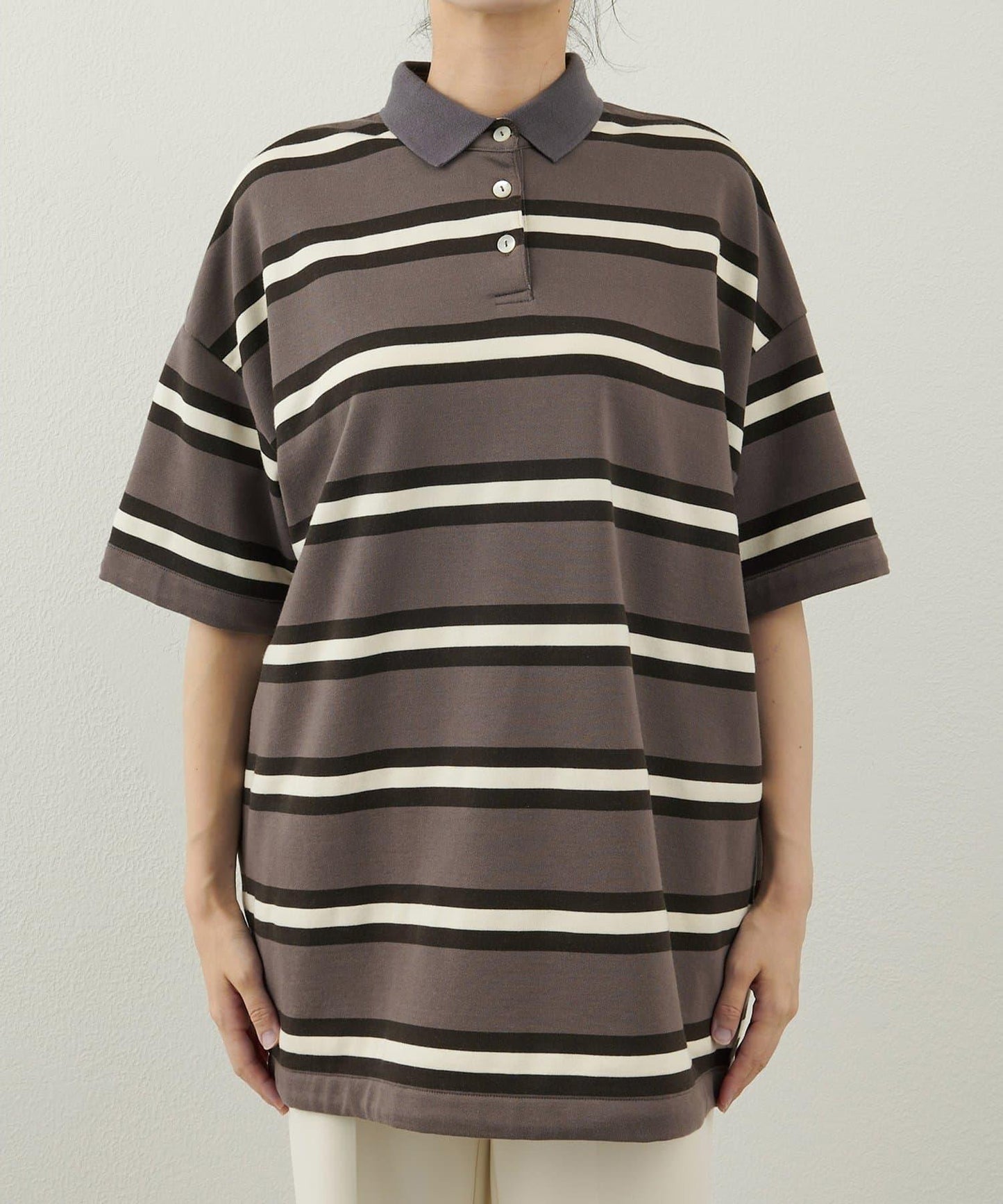 【THE PAUSE】條紋寬鬆Polo衫