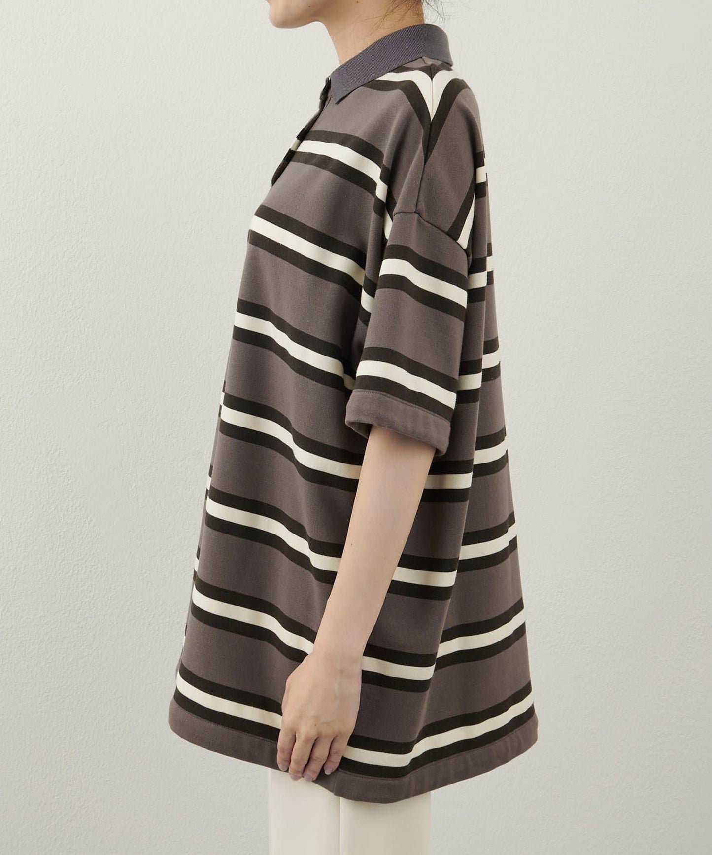 【THE PAUSE】條紋寬鬆Polo衫